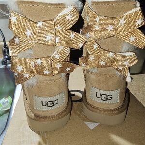 UGG Kids Brown Boots with Gold Star Bows